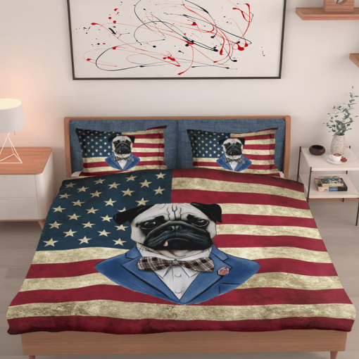 Pug Dog American Flag Bedding Set