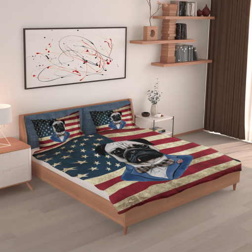 Pug Dog American Flag Bedding Set