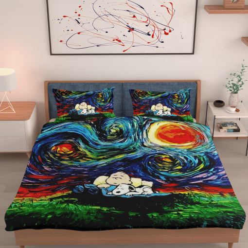 Snoopy And Charlie Brown Van Gogh Bedding Set