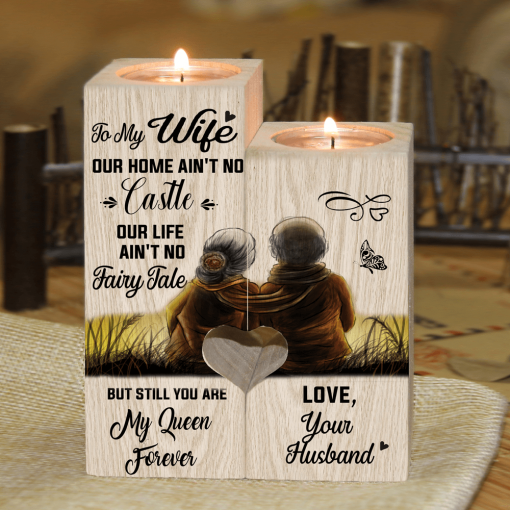 To My Wife - You're My Queen Forever - Candle Holder With Heart