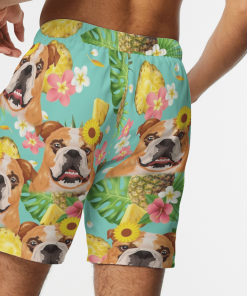 Tropical Pineapple Bulldog Hawaiian Shirt, Beach Shorts