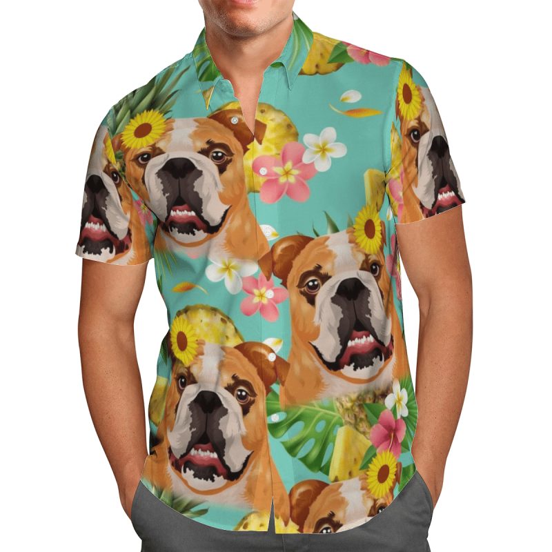Tropical Pineapple Bulldog Hawaiian Shirt, Beach Shorts - Q-Finder ...