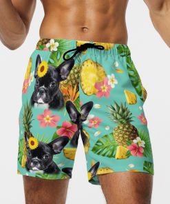 Tropical Pineapple French Bulldog Hawaiian Shirt, Beach Shorts