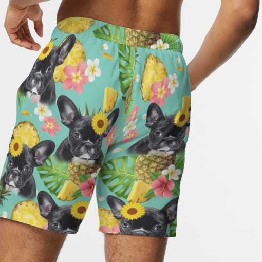 Tropical Pineapple French Bulldog Hawaiian Shirt, Beach Shorts