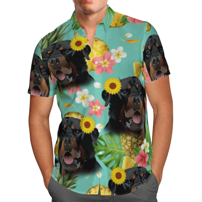 Tropical Pineapple Rottweiler Hawaiian Shirt, Beach Shorts