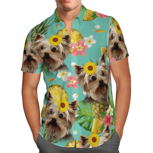 Tropical Pineapple Yorkshire Terrier Hawaiian Shirt, Beach Shorts