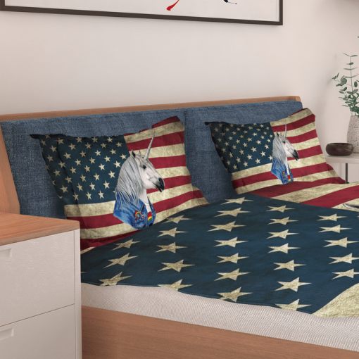 Unicorn American Flag Bedding Set