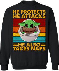 Baby Yoda He Protects He Attacks He Also Takes Naps Vintage Shirt