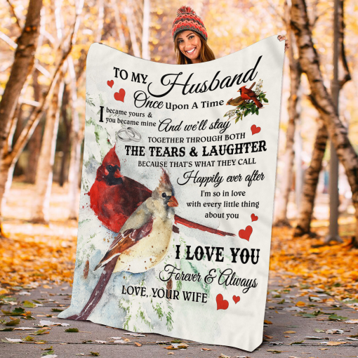 Red Cardinal To My Husband Once Upon A Time Memorial For Loss Of Husband Fleece Blanket