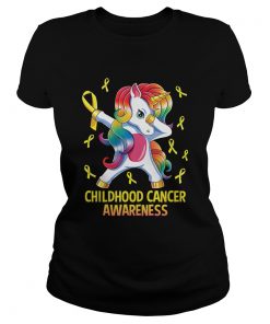 Dabbing Unicorn Childhood Cancer Awareness Warrior TShirt
