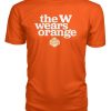 the W wears orange T-shirt