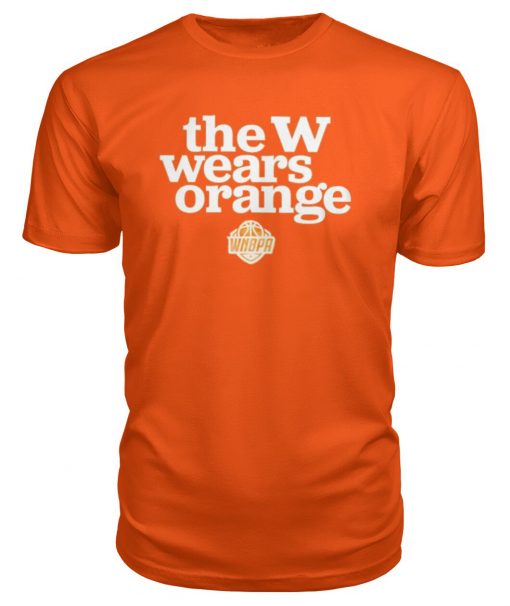 the W wears orange T-shirt