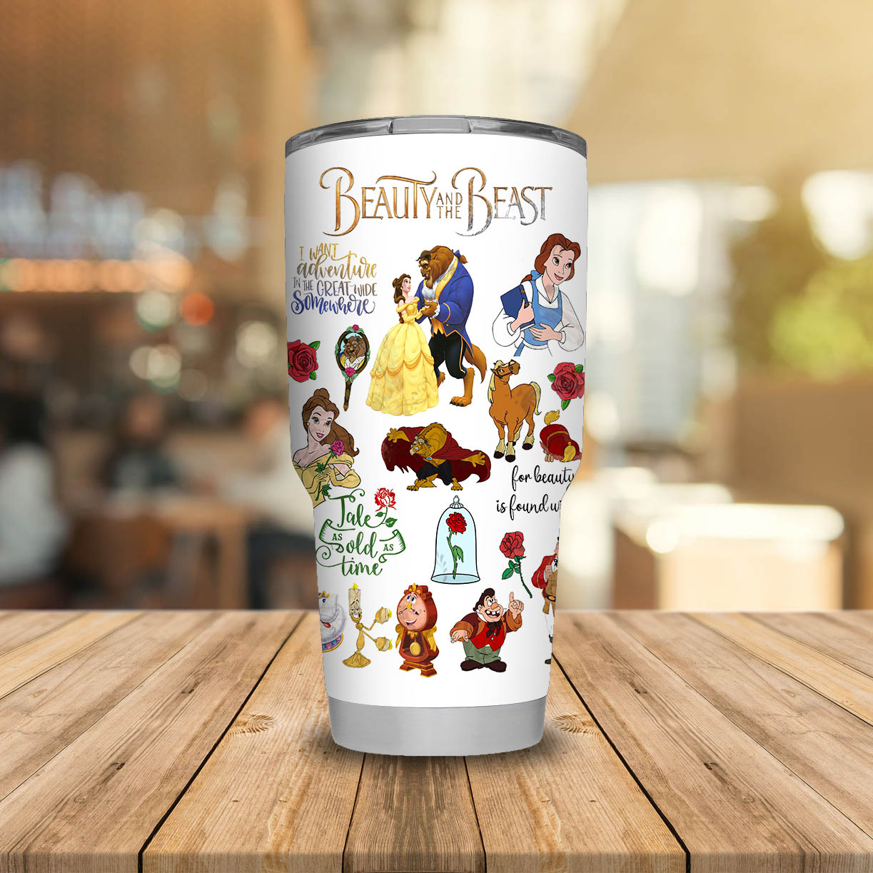 Belle Beauty and the Beast Tattooed Princess 20oz Tumbler. Phil