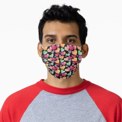Cute Black Watercolor Colorful Heart Pattern Cloth Face Mask