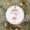 Christmas Pink Flamingo Bird with Santa Hat Circle Ornament