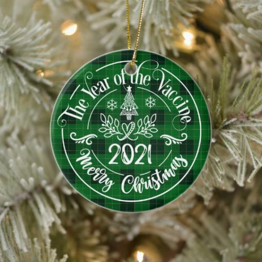 Christmas The Year of the Vaccine 2021 Plaid Ceram Circle Ornament