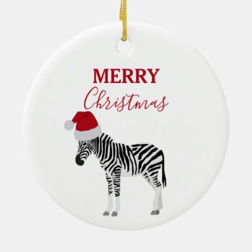 Christmas Zebra Funny Animal with Santa Hat Ornament