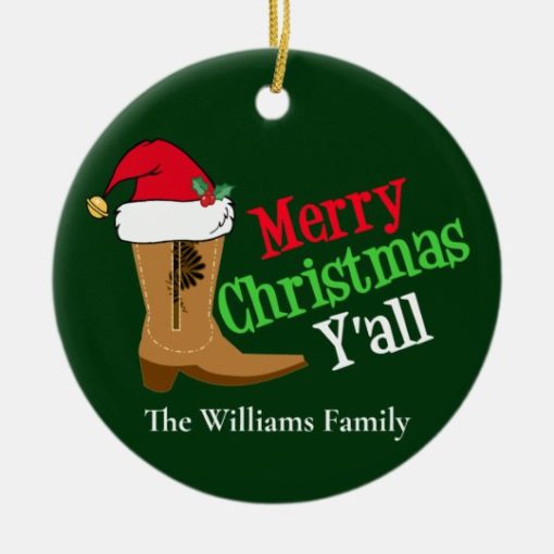 Cowboy Merry Christmas Yall The Williams Family Circle Ornament 1