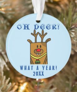 Funny Oh Deer What a Year Cartoon Reindeer Circle Ornament