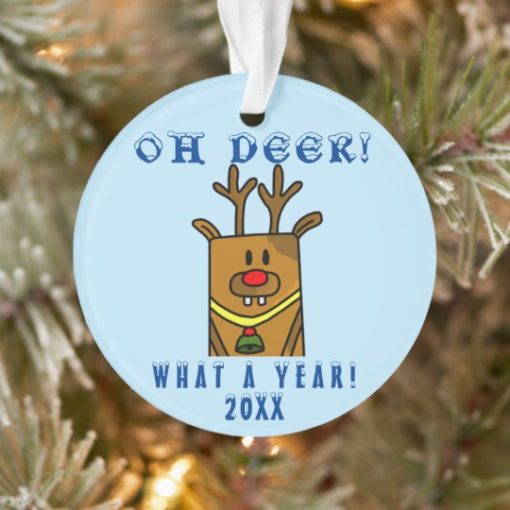 Funny Oh Deer What a Year Cartoon Reindeer Circle Ornament