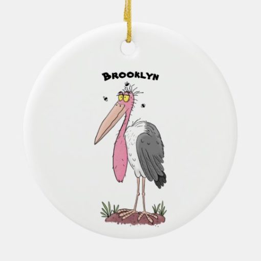 Funny marabou stork cartoon ornament