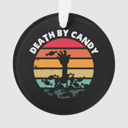 Halloween Retro Sunset Death By Candy Zombie Circle Ornament 1