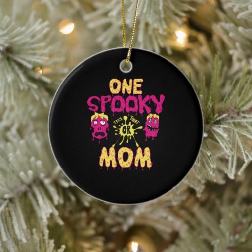 One Spooky Mama Bleached Messy Bun Funny Halloween Ornament