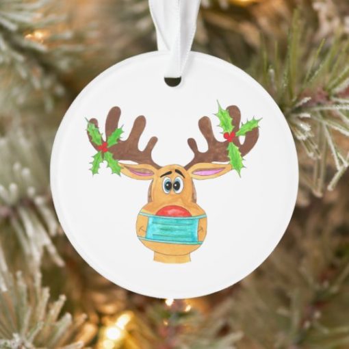 Rudolph the Face Masked Reindeer Circle Ornament