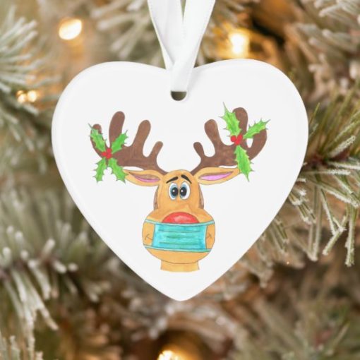Rudolph the Face Masked Reindeer Heart Ornament