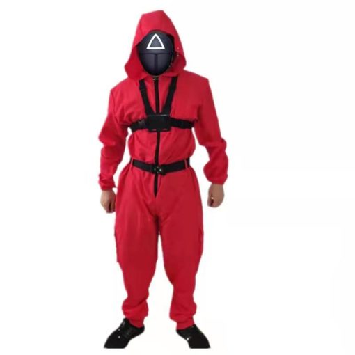 Squid game villain Red jumpsuit cosplay costume Halloween party Round Six mask 2