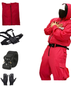 Squid game villain Red jumpsuit cosplay costume Halloween party Round Six mask 7