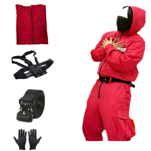 Squid game villain Red jumpsuit cosplay costume Halloween party Round Six mask 7