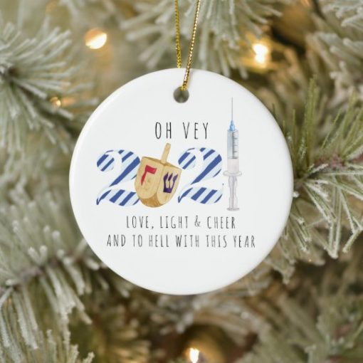 Vaccine Hanukkah light cheer and to hell with this year 2021 Circle Ornament