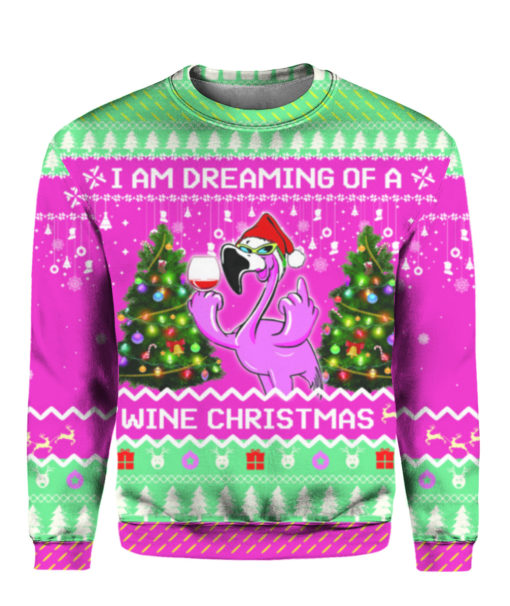 Pink Flamingo I'm Dreaming Of A Wine Christmas Sweater