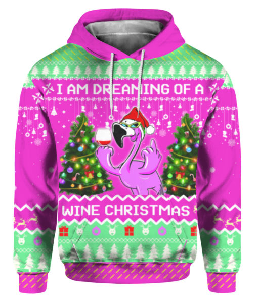 Pink Flamingo I'm Dreaming Of A Wine Christmas Sweater