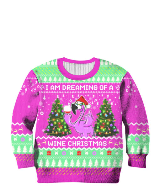 Pink Flamingo I'm Dreaming Of A Wine Christmas Sweater