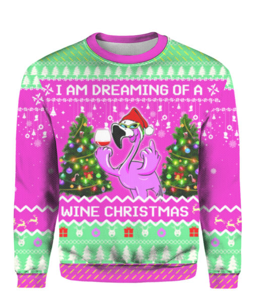 Pink Flamingo I'm Dreaming Of A Wine Christmas Sweater