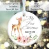 Baby Girl Deer Watercolor Babys First Christmas Ornament 1