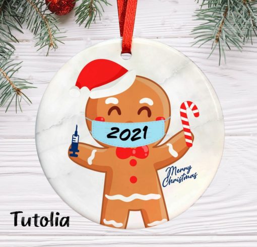 Cute Gingerbread with mask 2021 Christmas Ornament 1