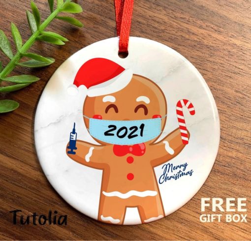 Cute Gingerbread with mask 2021 Christmas Ornament