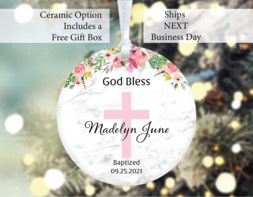 Girl Personalized Cross God Bless Porcelain Ornament 1 1