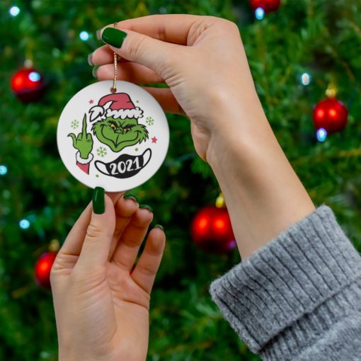 Grinch Giving the Finger Merry Fucking Christmas 2021 ornament 1