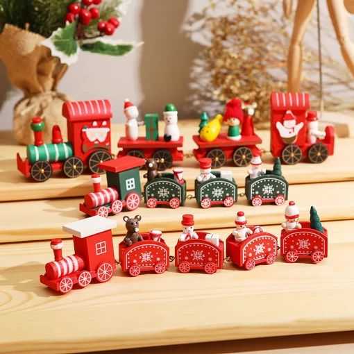 Merry Christmas Wooden Train Ornament Christmas Decoration For Home Santa Claus Gift