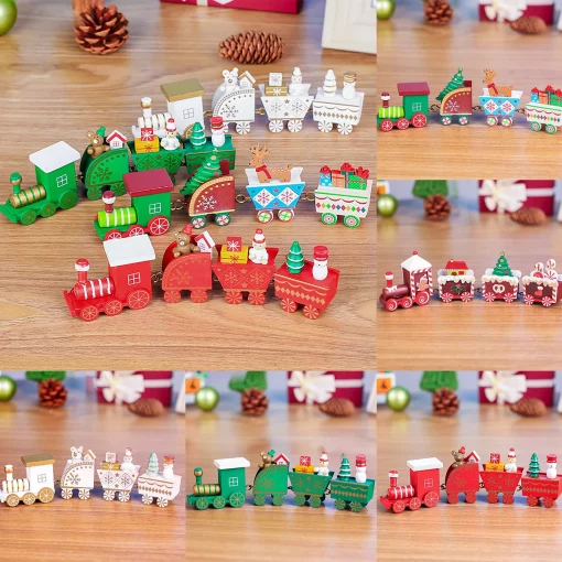 Merry Christmas Wooden Train Ornament Christmas Decoration For Home Santa Claus Gift