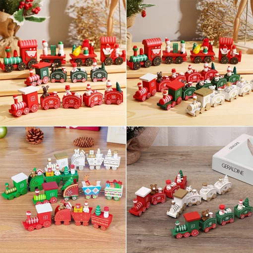 Merry Christmas Wooden Train Ornament Christmas Decoration For Home Santa Claus Gift