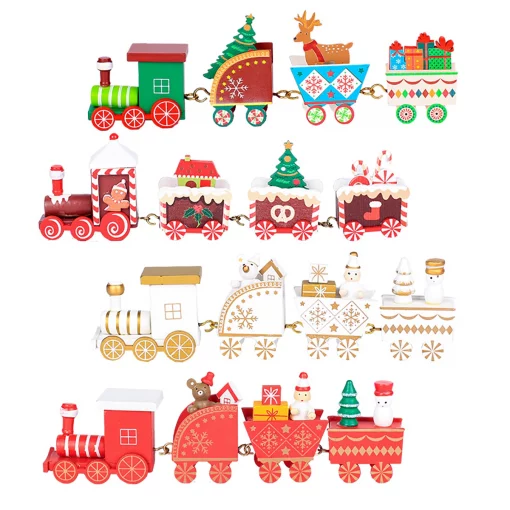 Merry Christmas Wooden Train Ornament Christmas Decoration For Home Santa Claus Gift