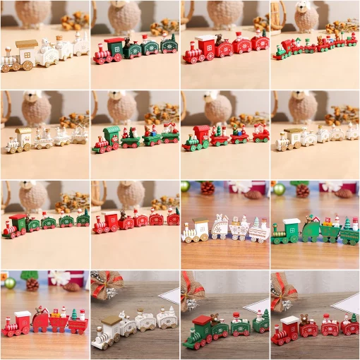 Merry Christmas Wooden Train Ornament Christmas Decoration For Home Santa Claus Gift