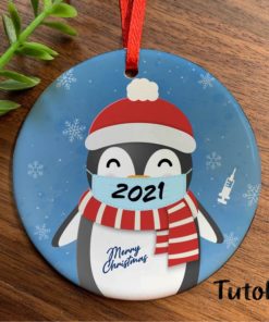 Penguin with mask 2021 Christmas Ornament 1