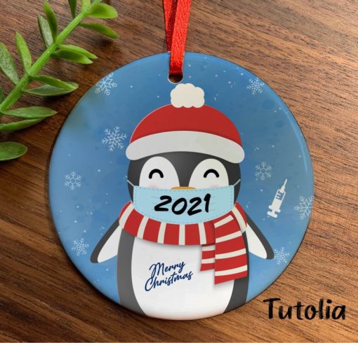 Penguin with mask 2021 Christmas Ornament 1