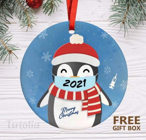 Penguin with mask 2021 Christmas Ornament